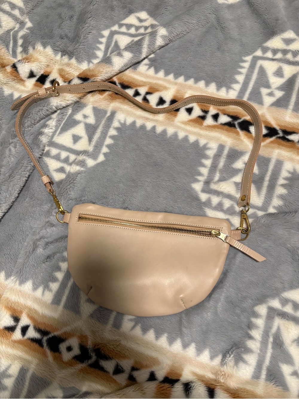 Abby Alley Neutral Beige Leather Crossbody Bag with Gold Hardware